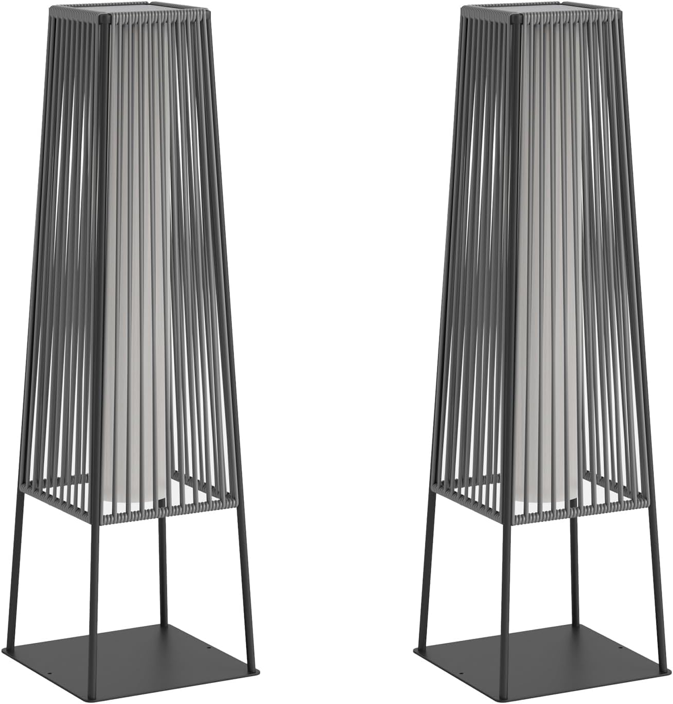 Outdoor Floor Lamp Set of 2, Rattan Solar Lanterns Outdoor Waterproof for Balcony, Deck, Garden & Patio (Gray)