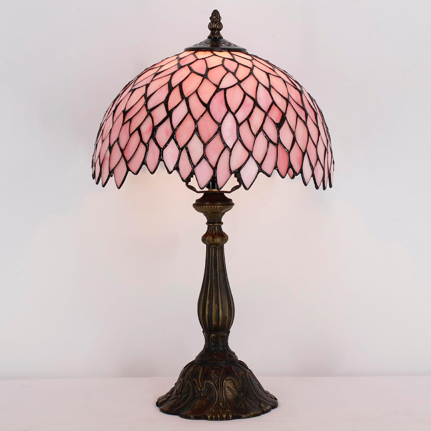 Tiffany Lamp Touch Control Table Lamp Pink Stained Glass Desk Lamp 12X12X19 Inches Wisteria Style Reading Light