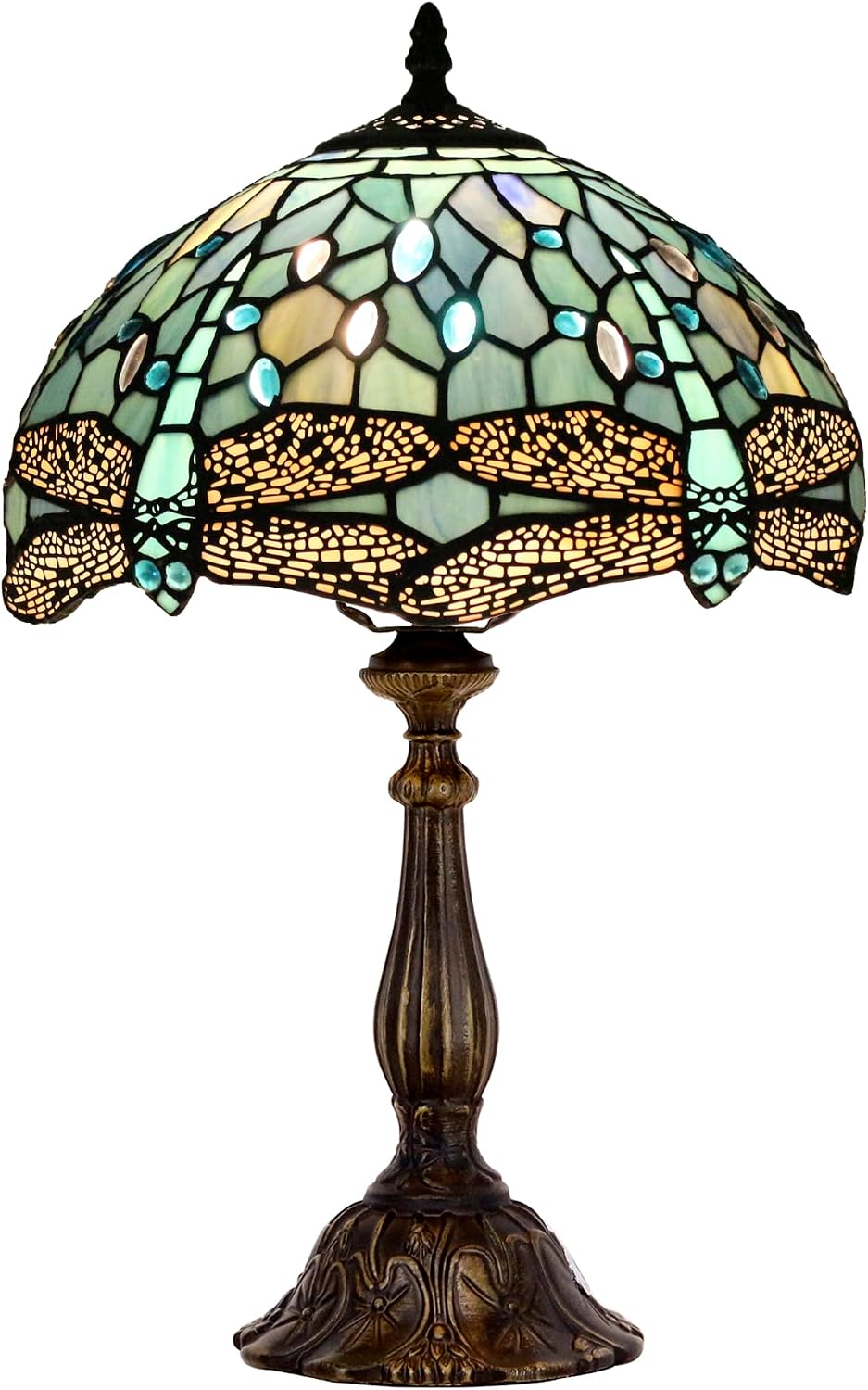 Tiffany Lamp Touch Control Table Lamp Sea Blue Stained Glass Desk Lamp 12X12X19 Inches Dragonfly Style Reading Light
