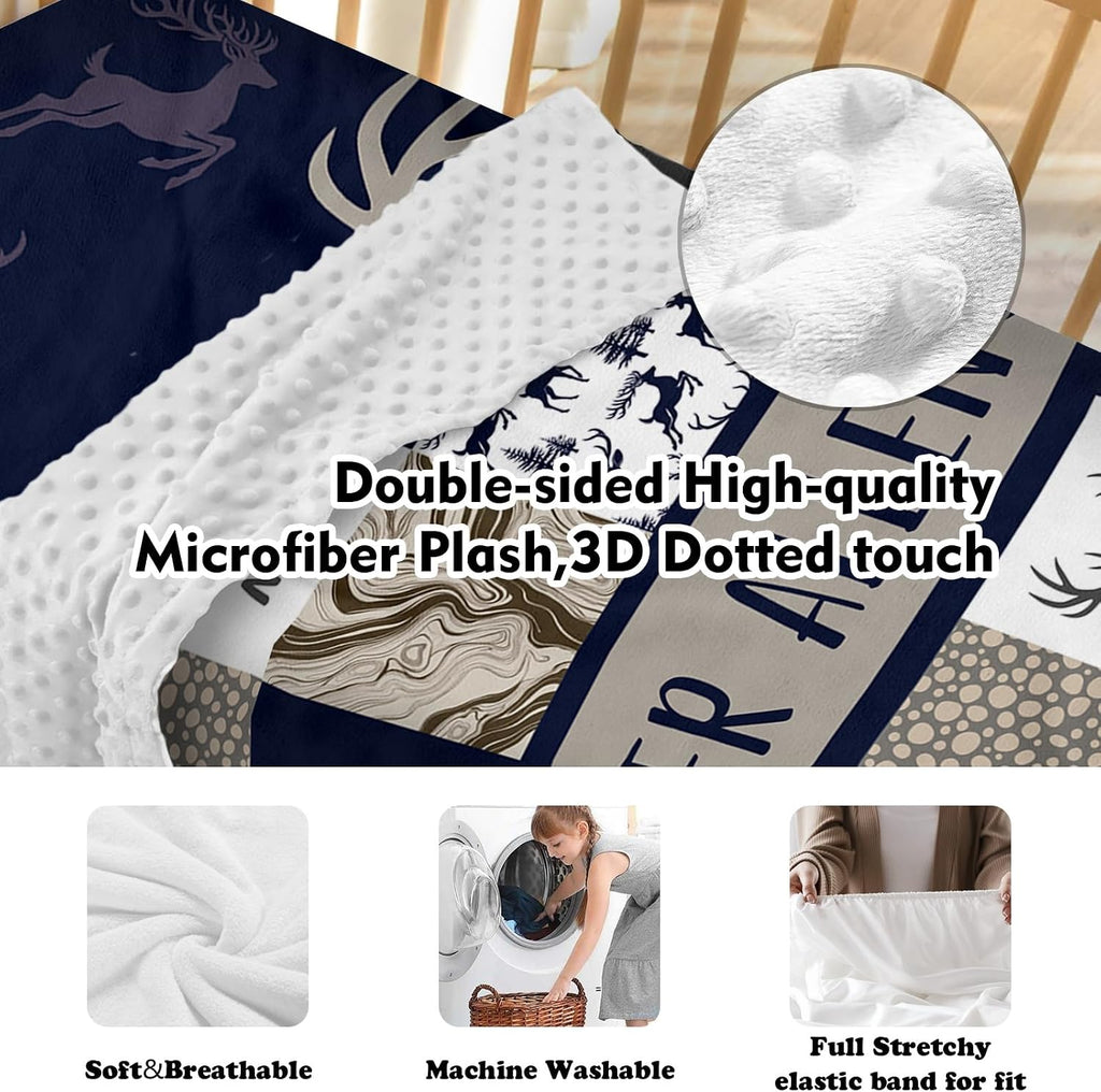 TOOTANN Custom Baby Crib Bedding Set, 5 Pcs Personalized Name Baby Crib Sheets for Kid Toddler Infant, Dark Blue Reindeer Silhouette Nursery Bedding Set