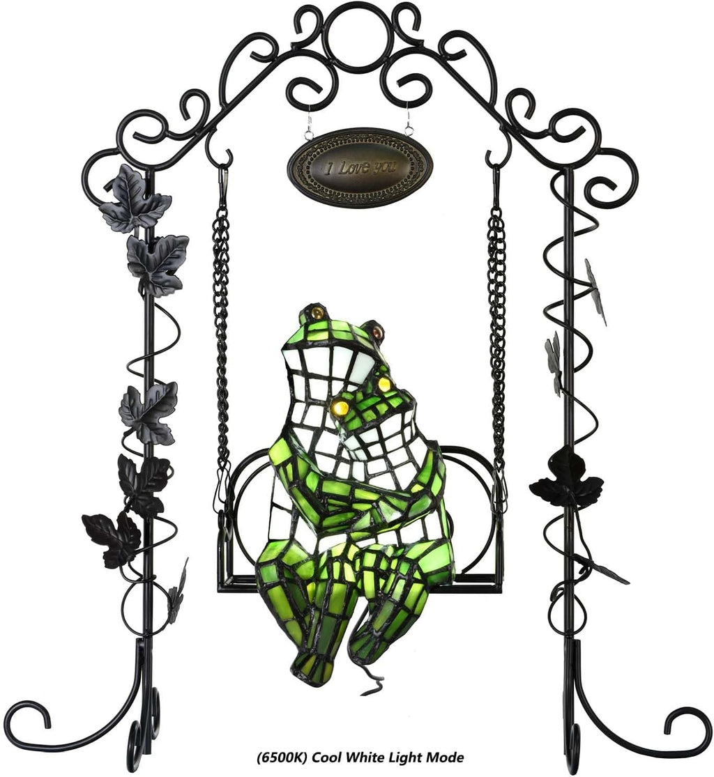 Bieye L12001 Frogs on a Swing Tiffany Style Stained Glass Accent Table Lamp for Home Decor