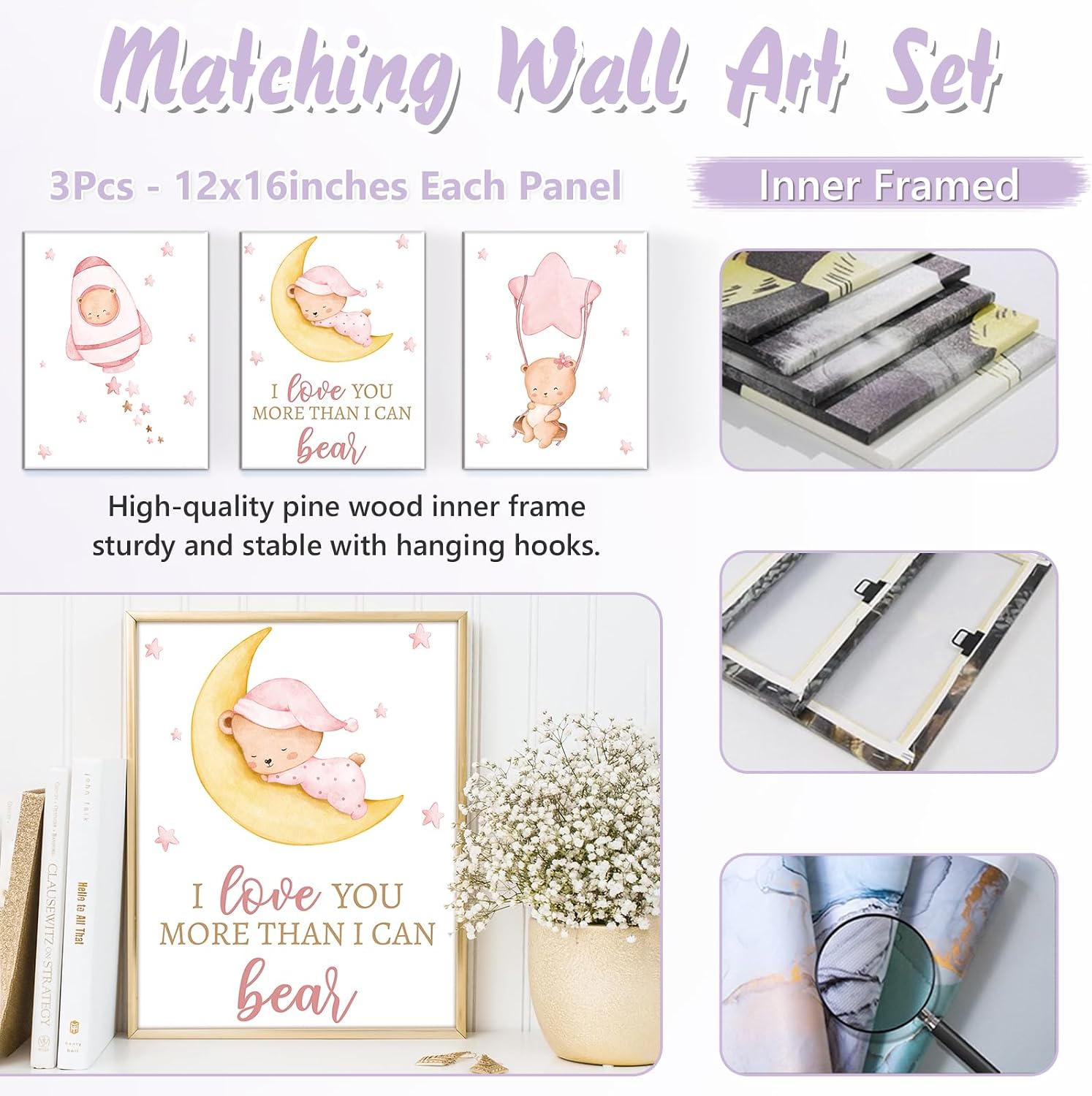 Custom Baby Crib Bedding Set, 5 PCS Personalized Name Baby Crib Sets for Girls Boys, Pink Bear Theme Nursery Bedding Sets for Infant Toddler, Double Layer Flannel Bed Set Customized Gifts