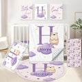 KAINSY Custom Crib Bedding Set, 5 Pcs Personalized Name Monogram Baby Crib Sets for Infants Toddlers, Purple Bear Nursery Bedding Set for Boys Girls, Soft Flannel Baby Bedding Sets Customized Gifts