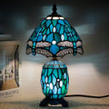Small Tiffany Lamp Stained Glass Table Lamp Mini Mother Daughter Vase Desk Accent Light for Bedroom Bedside Reading Home Antique Style Decor 8X14 Inches (Green Dragonfly)