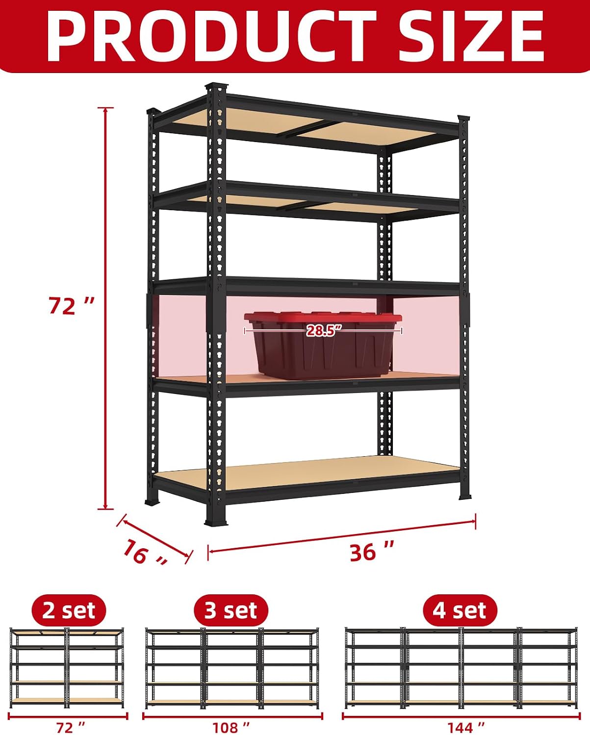 PrimeZone 36' x 16' x 72' Heavy Duty Storage Shelves - 5 Tier Adjustable Garage Storage Shelving, Metal Storage Utility Rack Shelf Unit for Warehouse Pantry Closet Kitchen, Black, 2 Pack