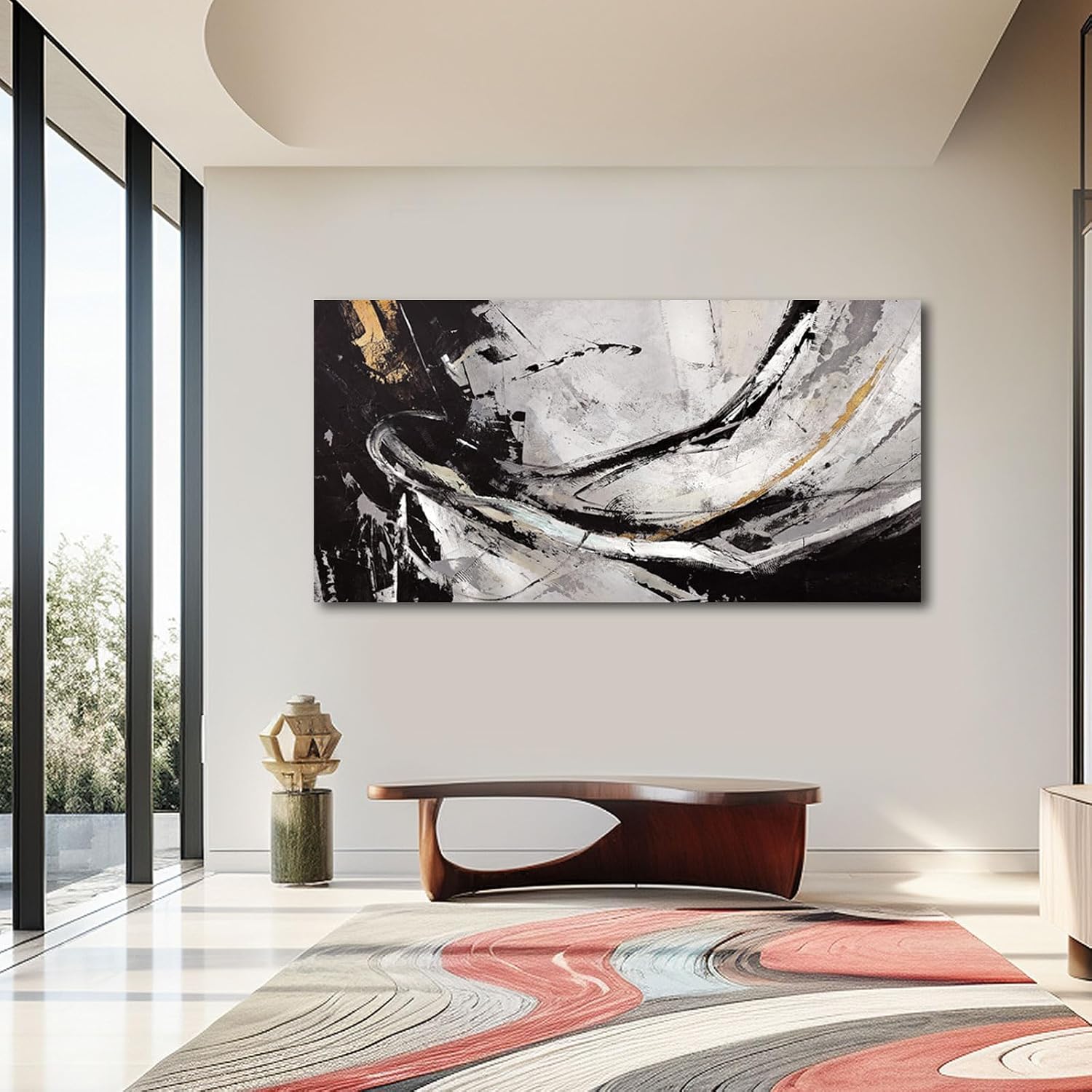 XIANSHOU Abstract Canvas Wall Art Gold Decoration Black Art for Living Room Bedroom Kitchen Home Wall Decor 29x58 Inch