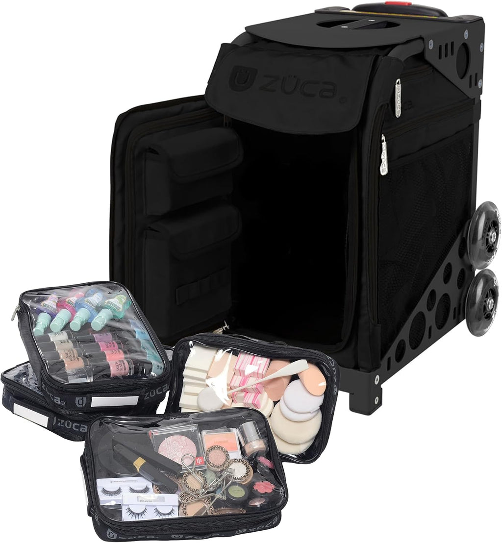 ZUCA Travel Cases for Artists & Professionals - Makeup Case with 4 Vinyl Utility Pouches, Travel Cover, 41' Telescoping Handle, Rolling Wheels & Sturdy Aluminum Frame for Makeup Artists and Creatives