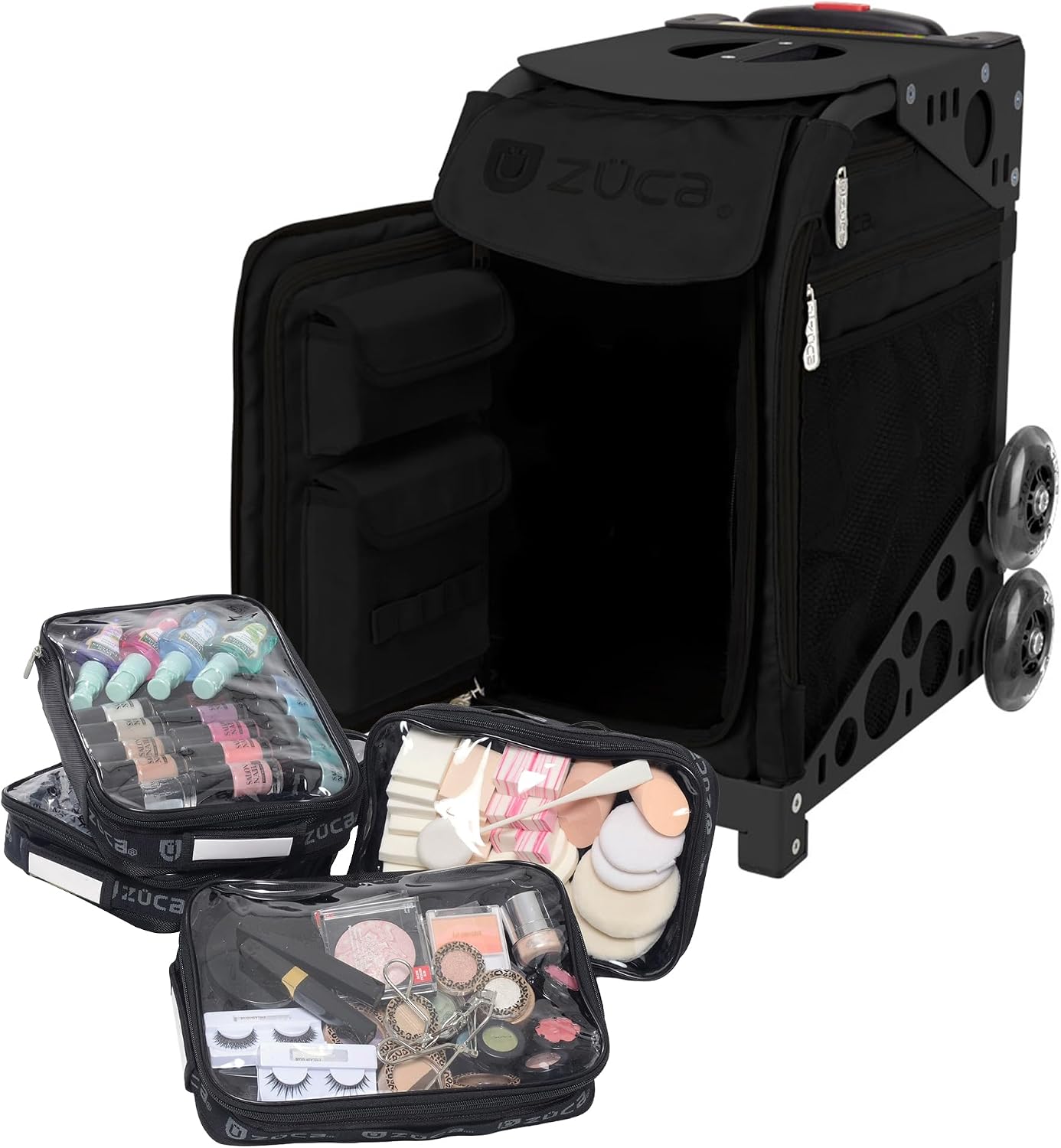 ZUCA Travel Cases for Artists & Professionals - Makeup Case with 4 Vinyl Utility Pouches, Travel Cover, 41' Telescoping Handle, Rolling Wheels & Sturdy Aluminum Frame for Makeup Artists and Creatives