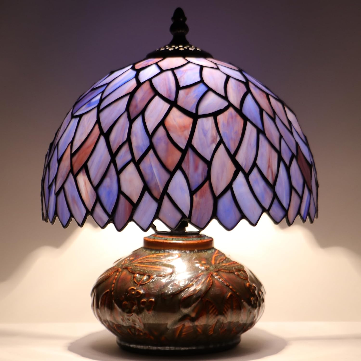 Small Tiffany Table Lamp Mini Mushroom Stained Glass Lamp Memory Sympathy lamp 10X11 Inch (Wisteria Style)
