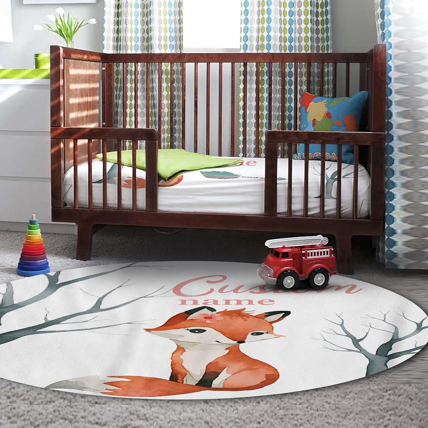 Personalized Nursery Crib Bedding Set: Custom Name 5 Piece Baby Crib Sets with Cute Fox Pattern - Toddler Double Layer Blanket Set, Comfortable Crib Bed Sheets for Baby Grils