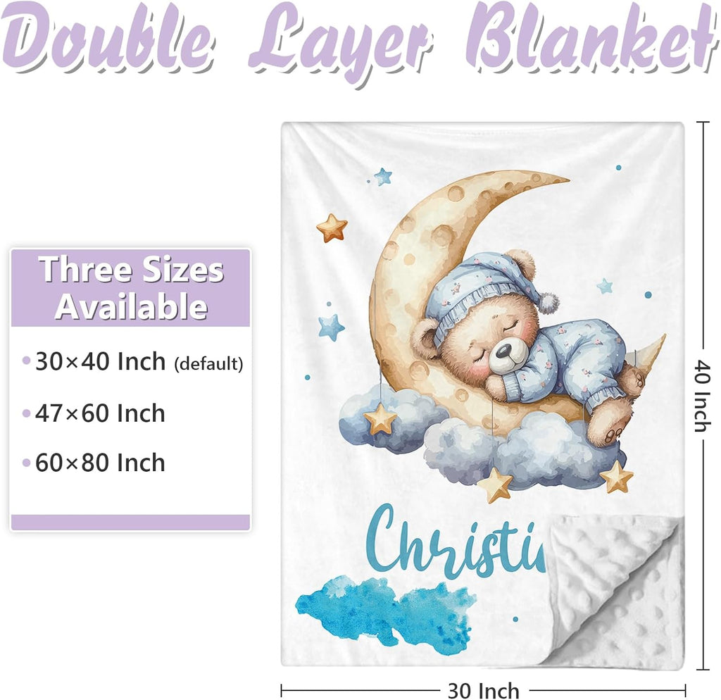 Personalized Baby Crib Bedding Set, 5 Pcs Custom Name Nursery Bedding Set for Girls Boys, Blue Moon Bear Baby Crib Set for Toddlers Infants, Double Layer Bedding Crib Sets Customized Gifts
