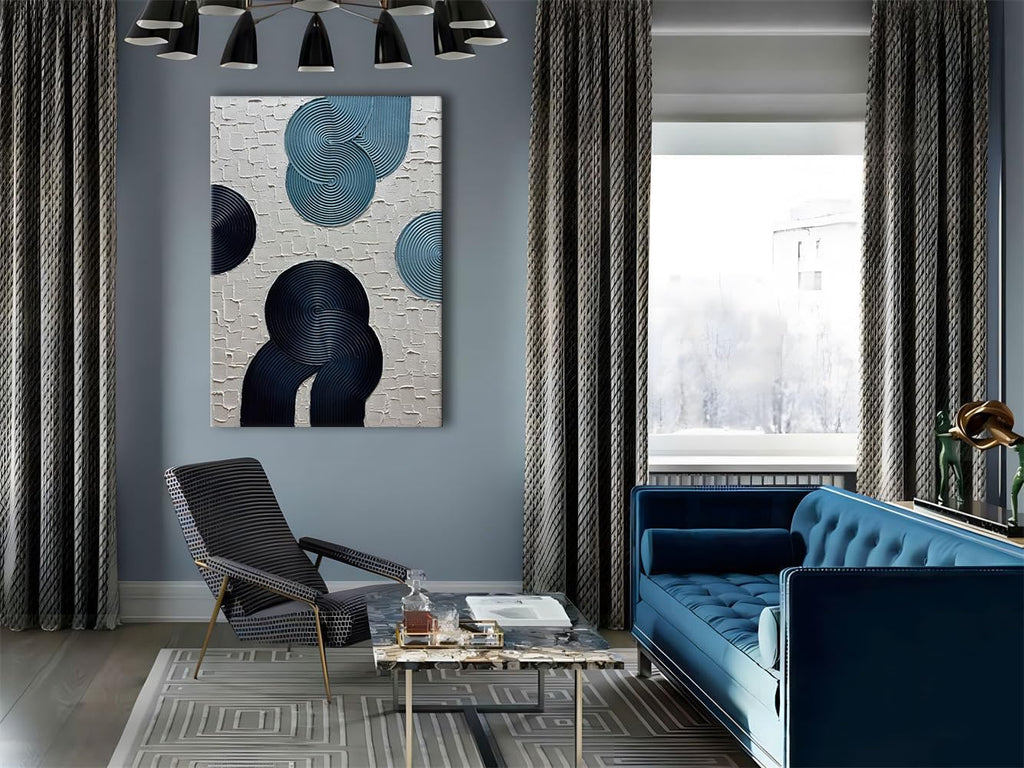 Slyart Blue and Black Abstract Textured Wall Art, Hand-Painted 3D Oil Paintings on Canvas Wall Art 40x28 inch Contemporary Art