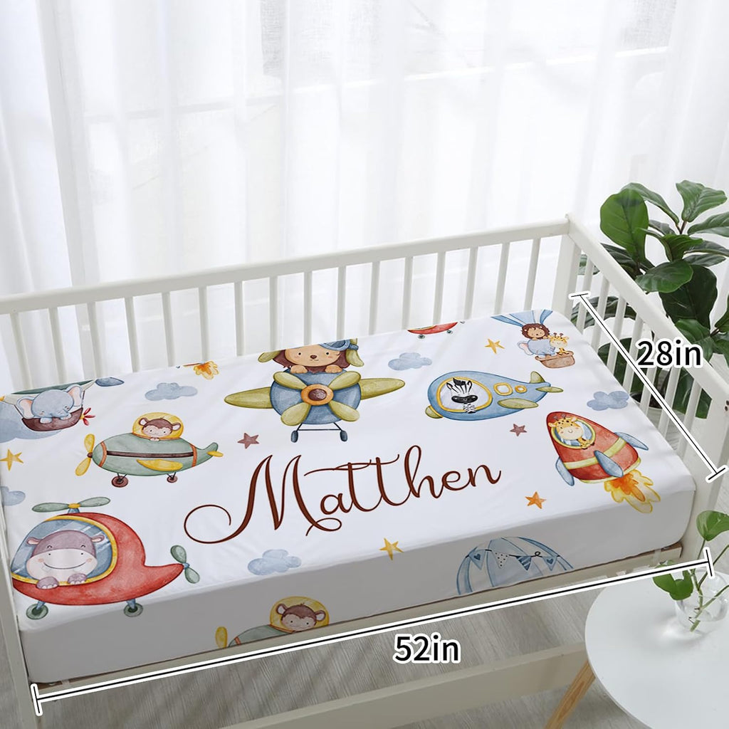 Personalized Crib Bedding Set for Baby Boys Girls, Custom Name Baby Crib Sets 5-Pcs - Toddler Double Layer Blanket Fitted Sheet Changing Pad Cover Rug Wall Art Set, Balloon Clouds Theme Nursery Décor