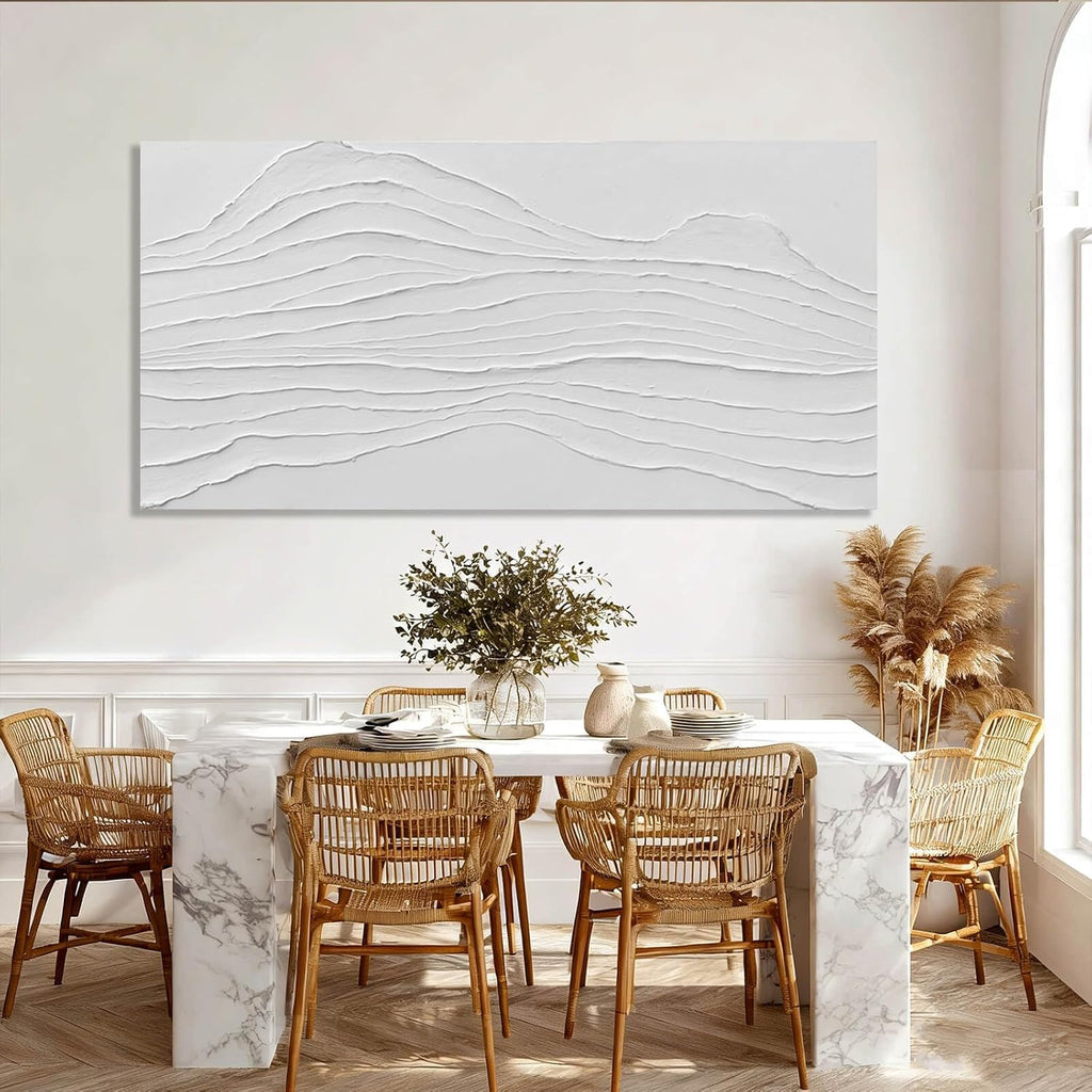 GAIDUOMAI Large Abstract Wall Decor White Line Wall Art Textured Minimalist Poster Contemporary Wall Painting for Living Room Office Bedroom 29'x 58' Hallway Decor