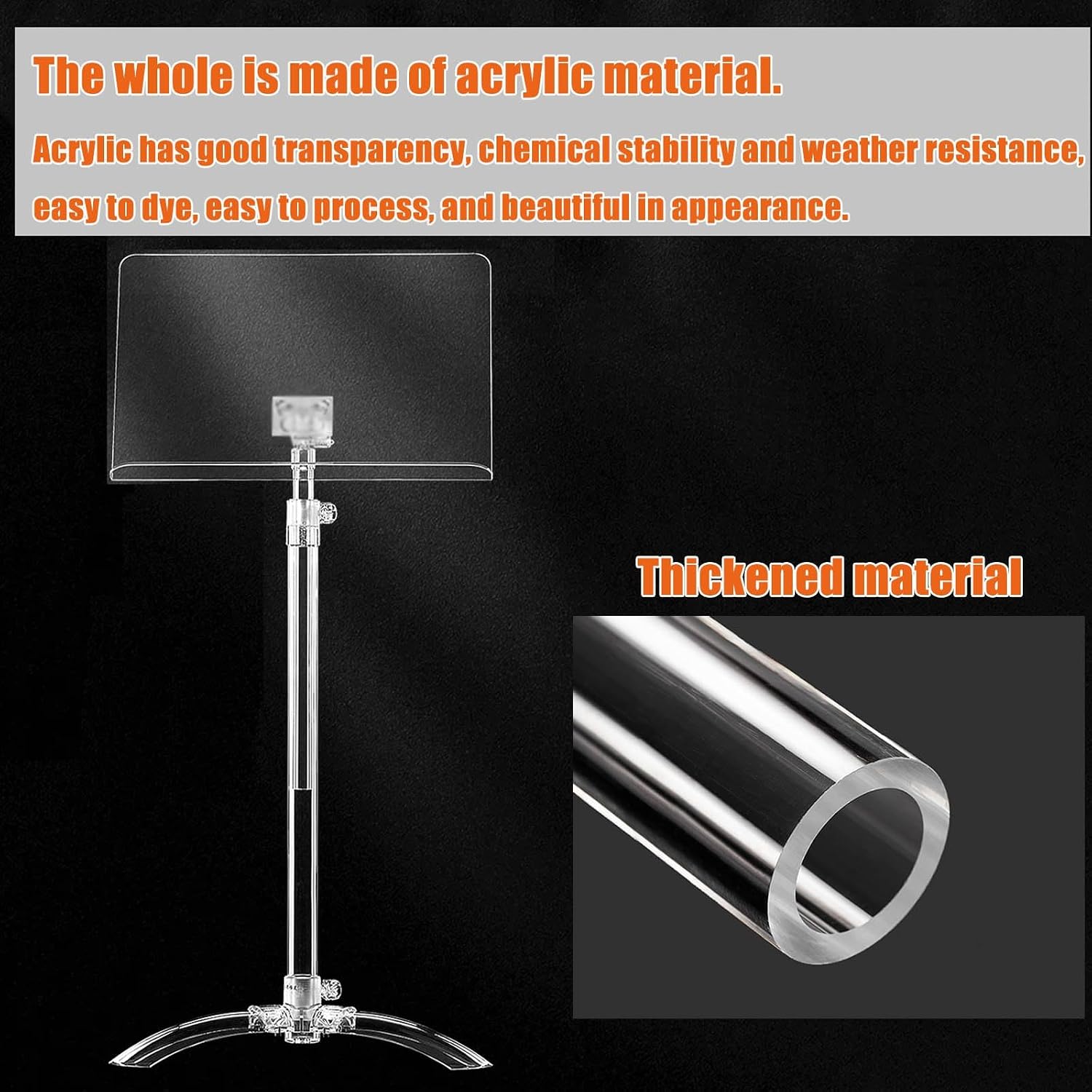 Sheet Music Stand Adjustable, Clear Acrylic Conductor Music Stand, Professional Music Book Holder, 91-141 Cm Can Be Lifted, Stabilize Durable, for Guitar, Ukulele, Violin Players