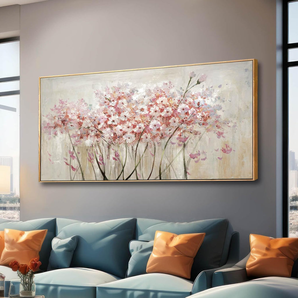 Pink Large Framed Canvas Wall Art Botanical Photo Canvas 29'x58' Artwork for Living Room Kitchen Women Room Decor for Bedroom