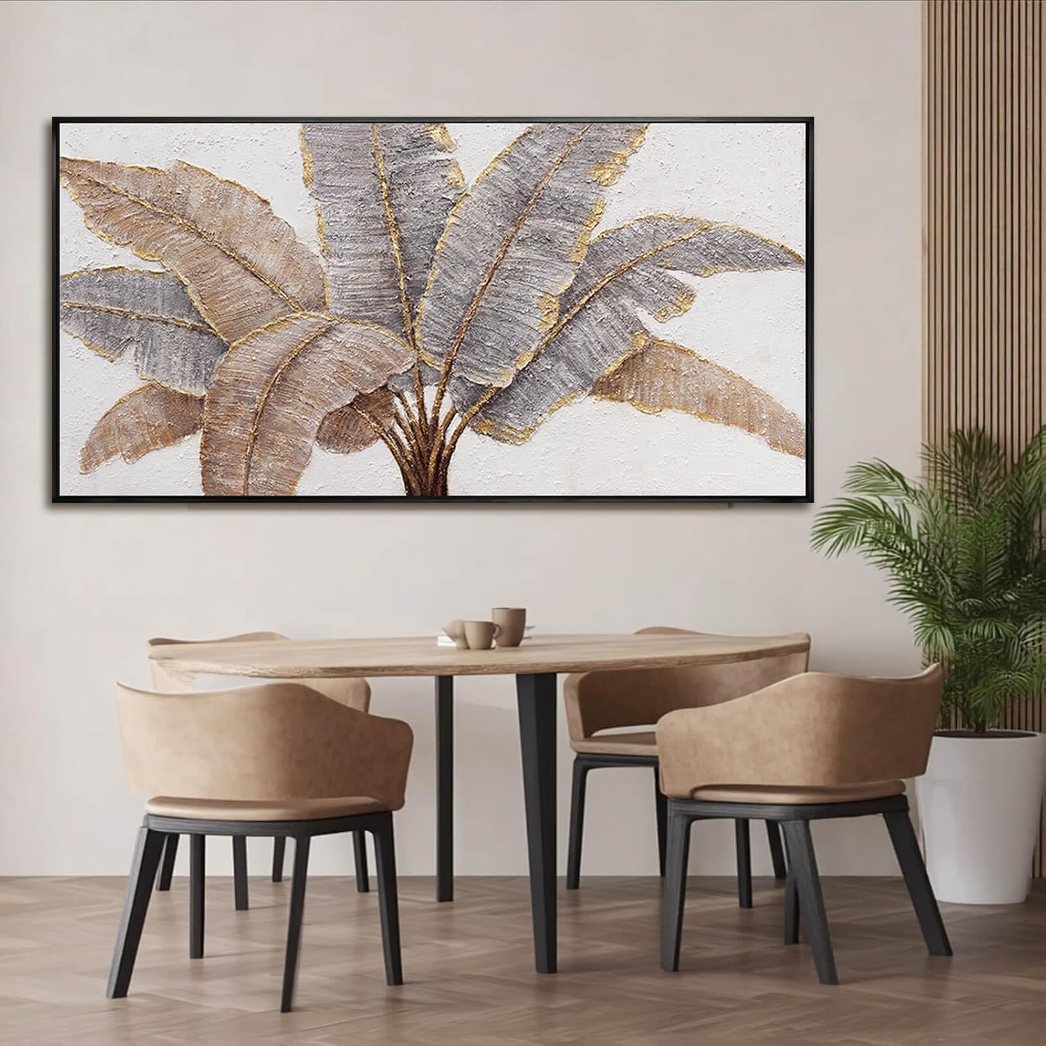 CHUDANHAO Botanical Wall Art Vintage Pictures Wall Decor Grey and Gold Photo Prints Line Wall Hangings 24'x48' Canvas Decorations for Bedroom Office