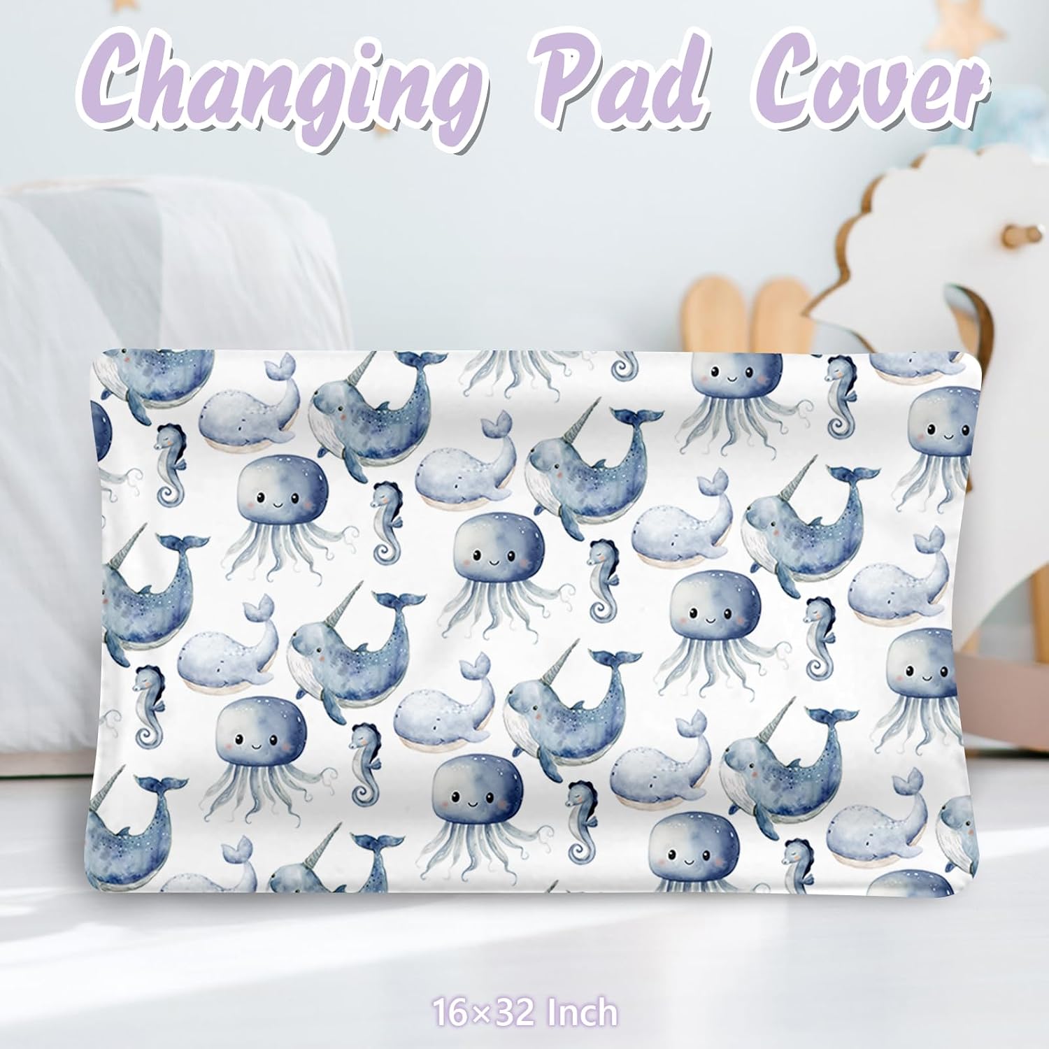 Custom Baby Crib Bedding Set, 5 PCS Personalized Name Baby Crib Sets for Girls Boys, Sea Animals Theme Nursery Bedding Sets for Infant Toddler, Double Layer Flannel Bed Set Customized Gifts