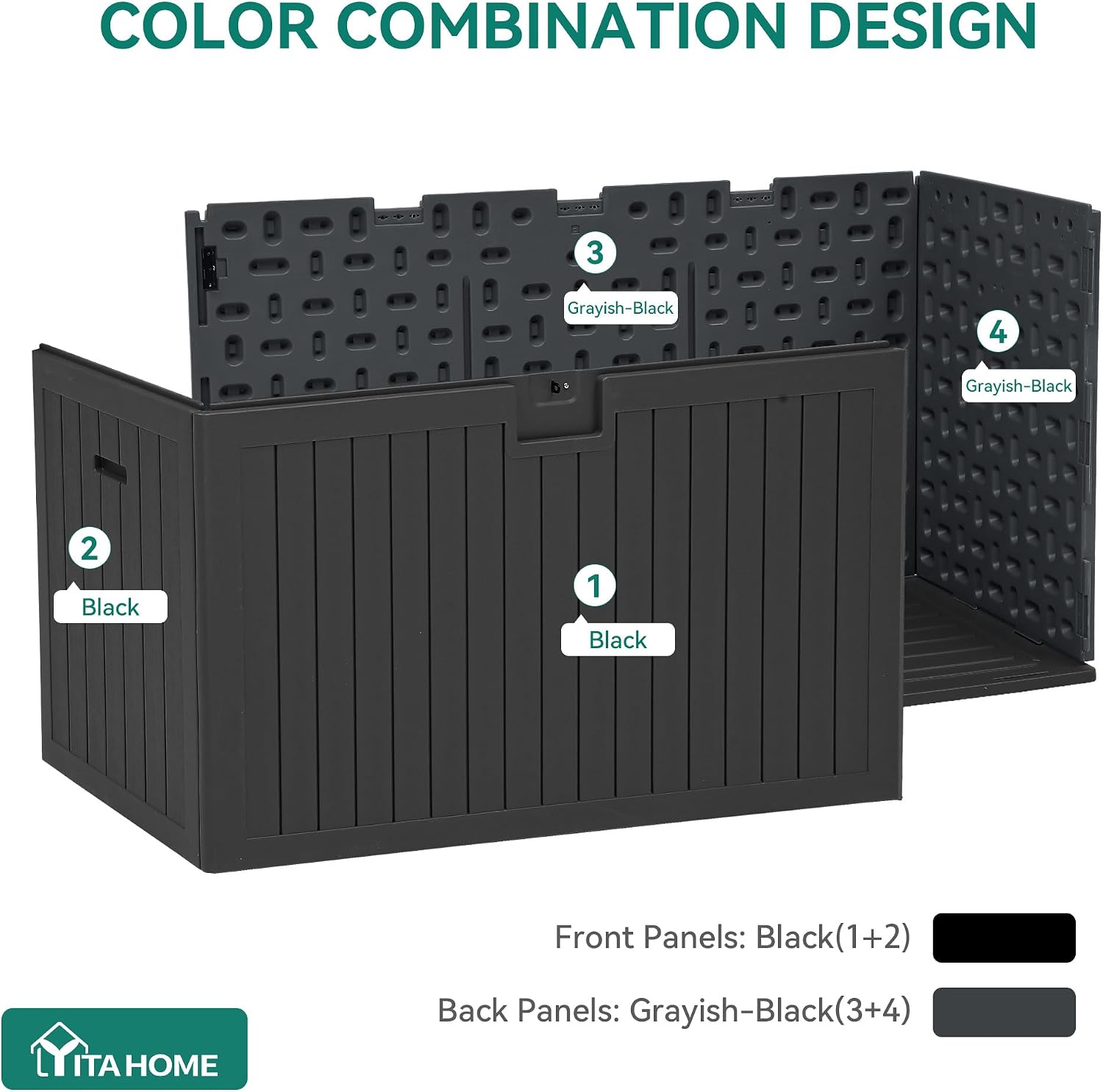 YITAHOME 220 Gallon Double-Wall Deck Box with Divider & Side Handles, Outdoor Large Storage for Patio Furniture Cushions, Garden Pool Accessories, Water Resistant & Lockable(Black)