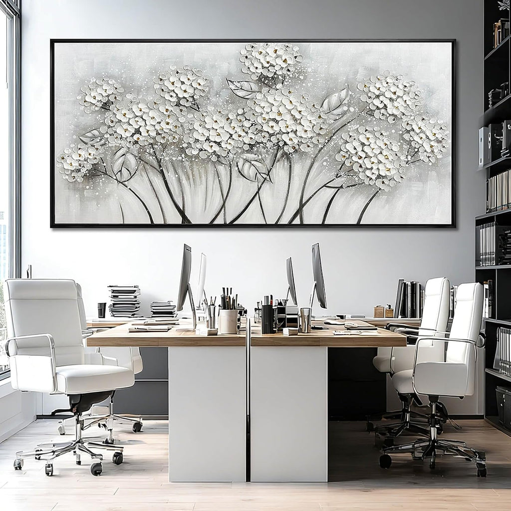 Kureful Grey and White Hand Painted Wall Art Flower Canvas Artwork Contemporary Oil Paintings 40'x86' Decorations for Bedroom Office