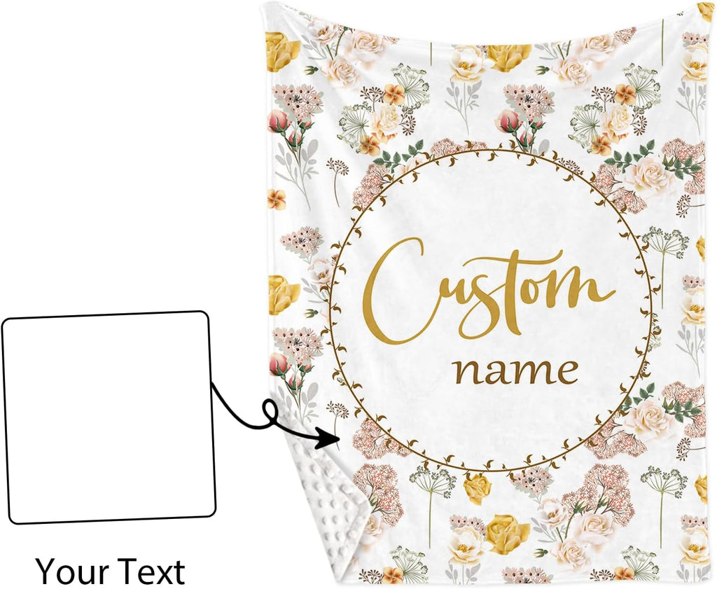 Personalized Baby Crib Bedding Set for Girls, Flower Design Custom Name Baby Crib Sets 5-Pcs, Toddler Double Layer Blanket Fitted Sheets Changing Pad Cover Rug Wall Art Set, Charming Nursery Decor