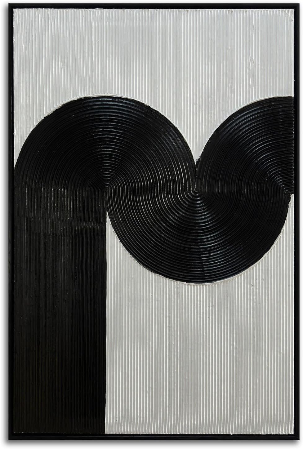Black Framed Arch Wall Art Black and White 3D Textured Painting Modern Abstract Wabi Sabi Wall Decor Minimalist Wall Painting for Living Room Bedroom