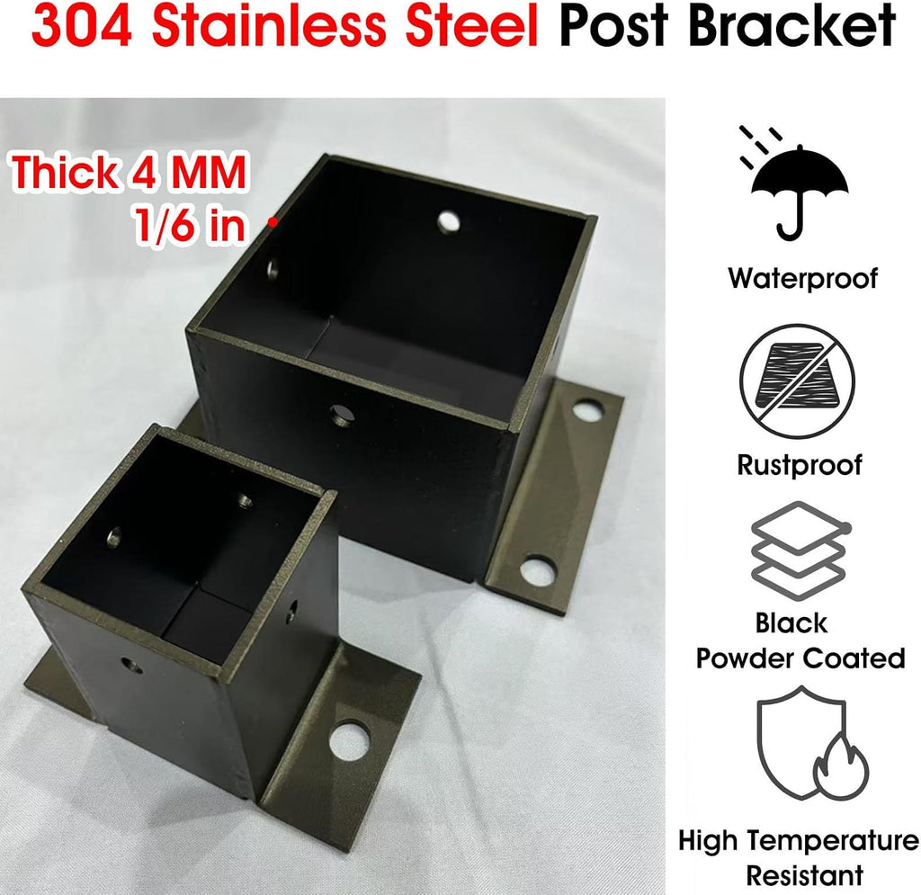 ZAQYCM Post Anchor Brackets Kit for Concrete/Cement/Wood Deck Ground, Heavy Duty Decking Post Base for Pergola/Fences/Mailboxes, Metal Column Flange Plate Black(4 x 4 in x 3 in H)