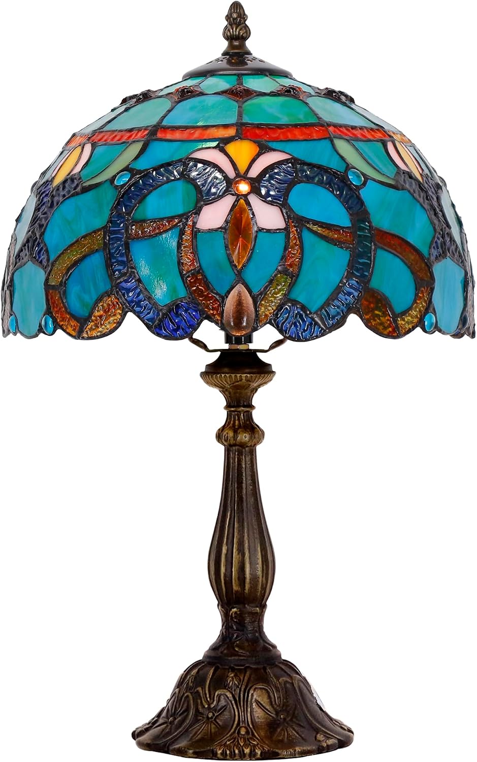 Tiffany Lamp Touch Control Table Lamp Blue Green Stained Glass Desk Lamp 12X12X19 Inches Baroque Style Reading Light