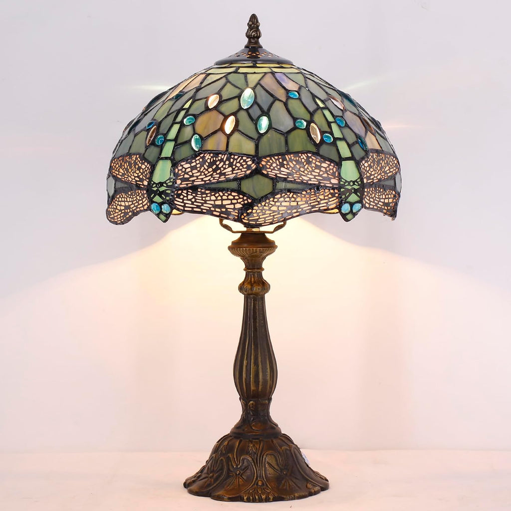 Tiffany Lamp Touch Control Table Lamp Sea Blue Stained Glass Desk Lamp 12X12X19 Inches Dragonfly Style Reading Light