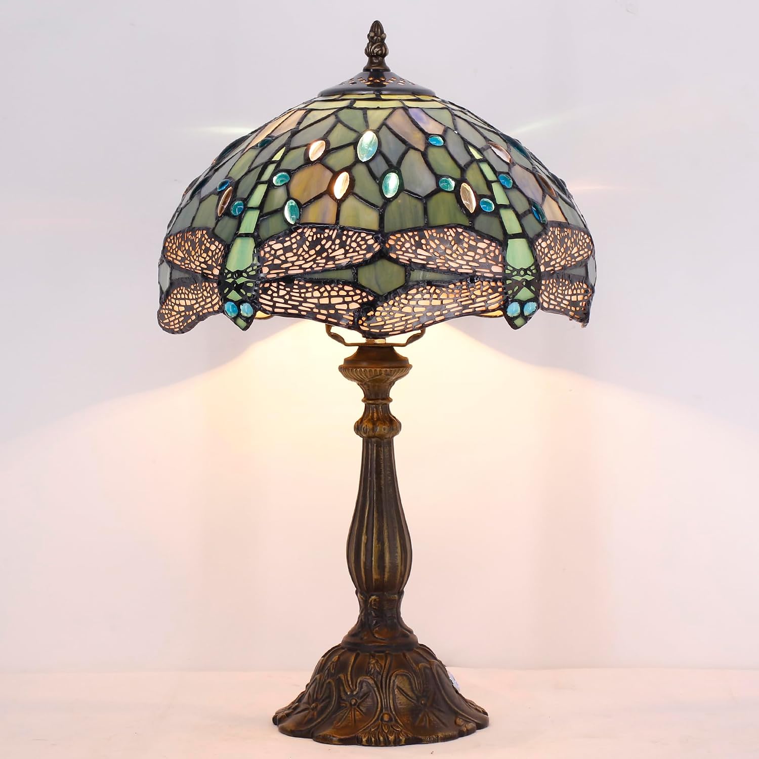 Tiffany Lamp Touch Control Table Lamp Sea Blue Stained Glass Desk Lamp 12X12X19 Inches Dragonfly Style Reading Light