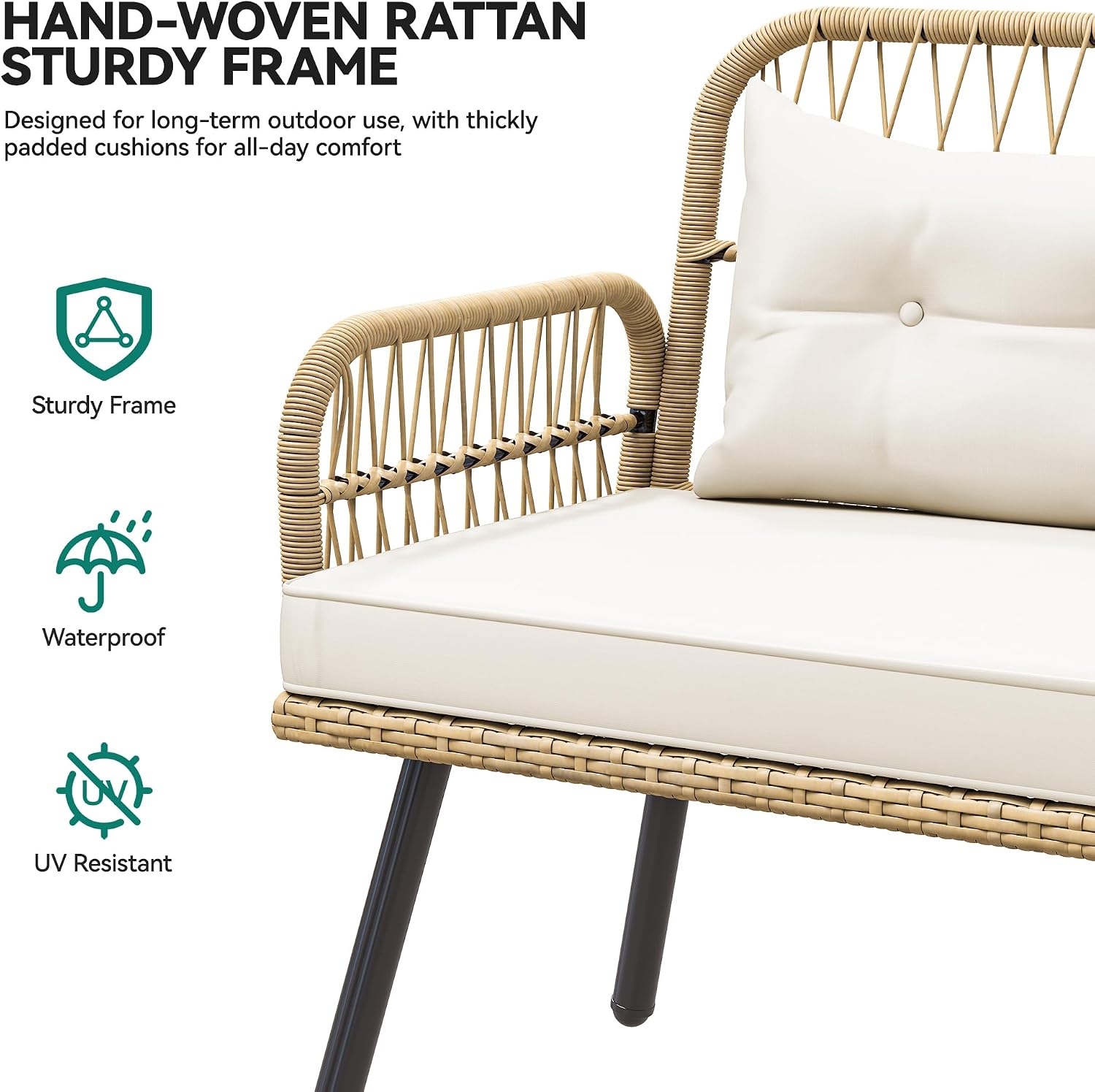 YITAHOME Patio Wicker L-Shaped Furniture Set, All-Weather Rattan Outdoor Conversation Sofa Set for Backyard Deck with Soft Cushions,Ottomans and Plastic Wood Dining Table (Light Brown+Beige)