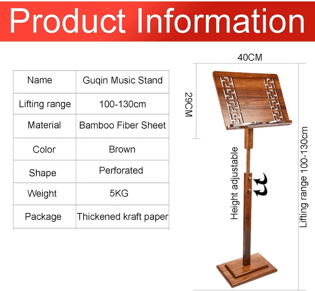 Music Stand with Phone Holder Microphone Holder, Two-in-one Dual-use Bamboo Book Stand, Sheet Music Stand with Violin Hanger, Suitable for Various Performance Scenes,Wood-17 * 45 * 75cm