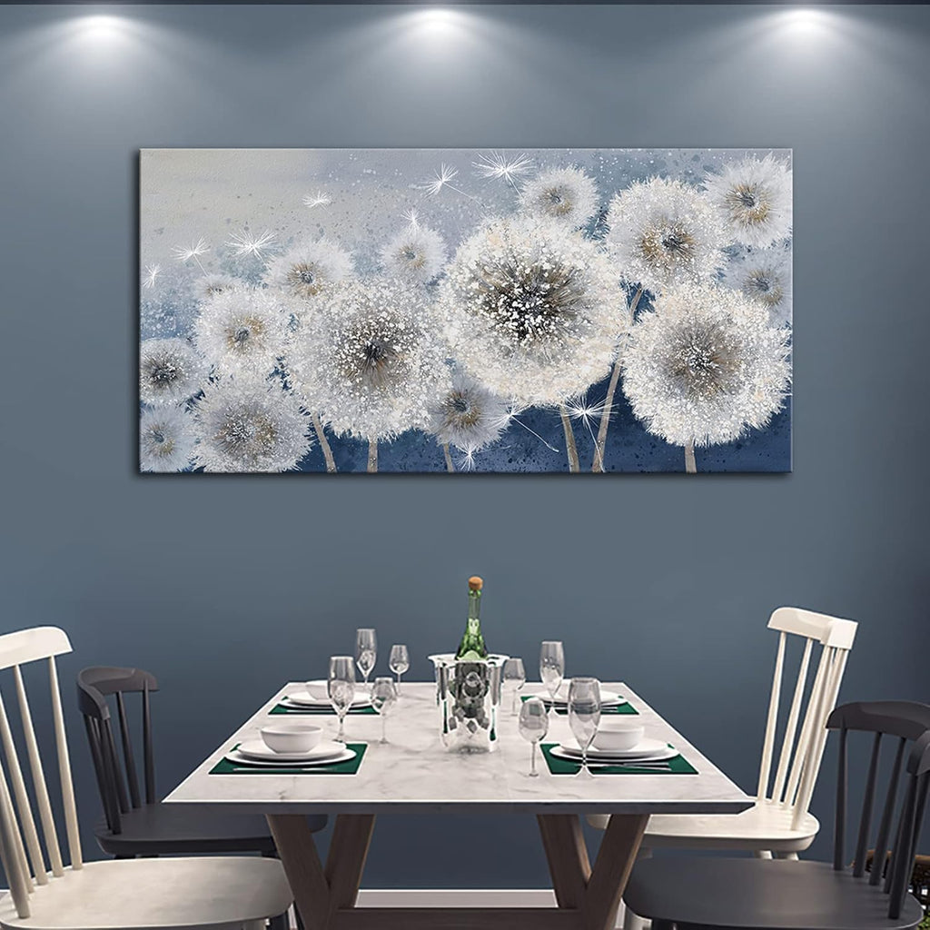 Pogusmavi Dandelion Wall Art for Living Room - Large Artwork for Wall, Blue Canvas Pictures Wall Decor, Modern Prints for Bedroom Wall Art 29×58IN