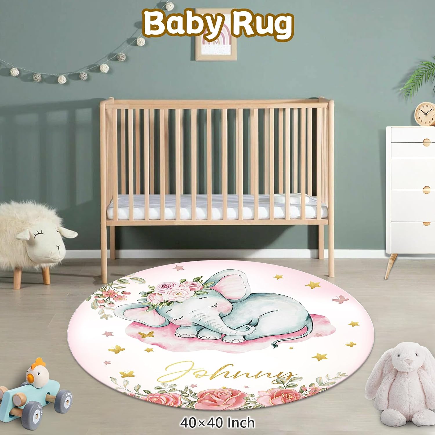 Terwex Personalized Baby Bedding Set, 5 Pcs Custom Name Bedding for Girls & Boys - Soft Toddler Crib Sets for Infant Customized Gifts, Pink Elephant