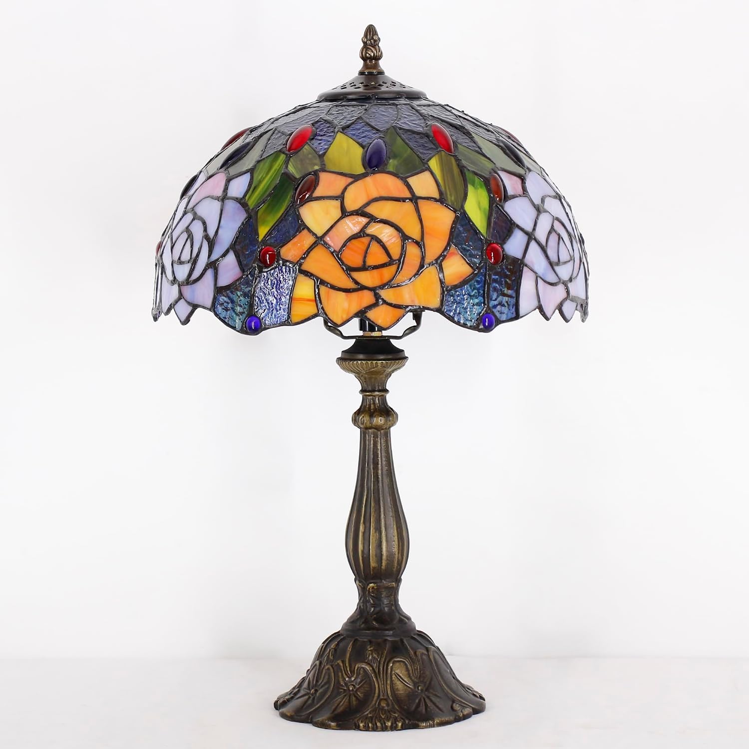 Tiffany Lamp Touch Control Table Lamp Orange Purple Stained Glass Desk Lamp 12X12X19 Inches Rose Flower Style Reading Light