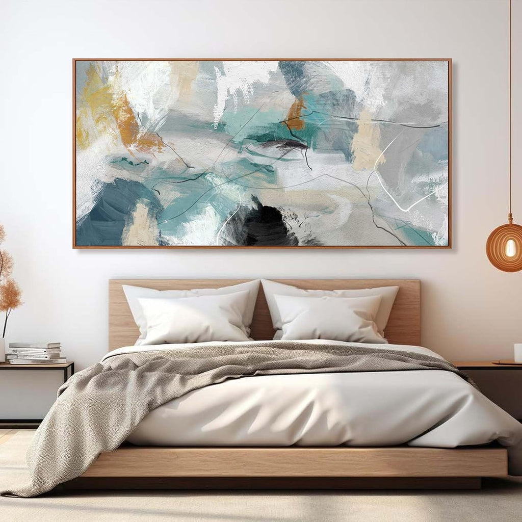 Kureful Green and White Canvas Wall Art Contemporary Wall Decor Abstract Poster Printing 36'x70' Office Art Pictures Bedroom Decorations