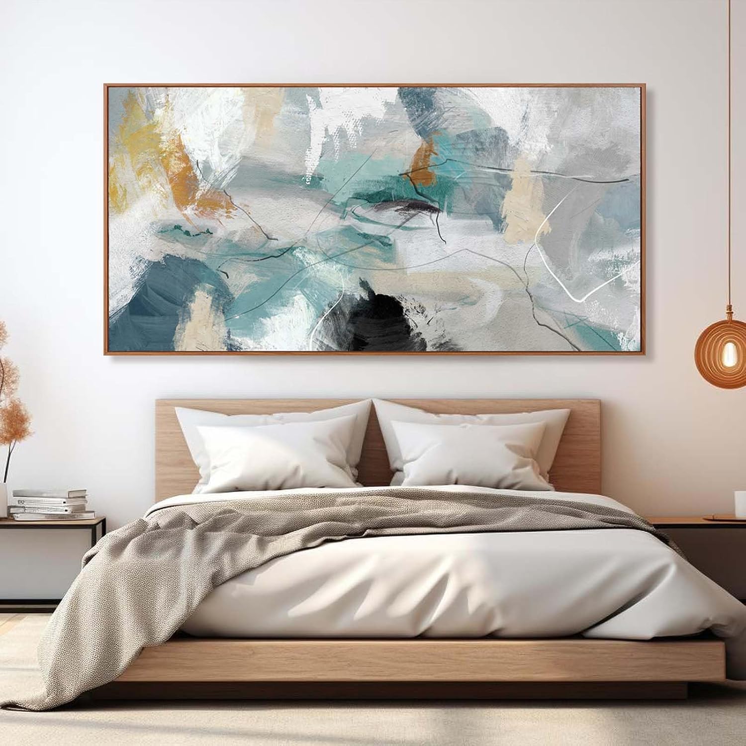 Kureful Green and White Canvas Wall Art Contemporary Wall Decor Abstract Poster Printing 36'x70' Office Art Pictures Bedroom Decorations