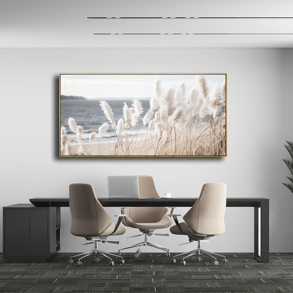 Framed Wall Art Artwork Decor Nature Canvas Painting ReedSeascape Wall Decor for Bedroom Living Room Decoration Home Kitchen Office 24' x 48'