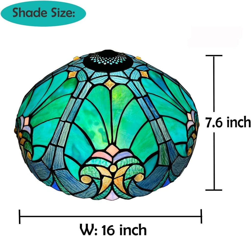 Tiffany Table Lamp Shade 16' Wide Victorian Style Stained Glass Lampshade for Table Lamp Floor Lamp