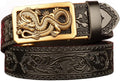 Mens Ratchet Leather Belt, Genuine Leather belts, Engraved Vintage Dragon Eagle Tiger Buckle, Business leisure belt