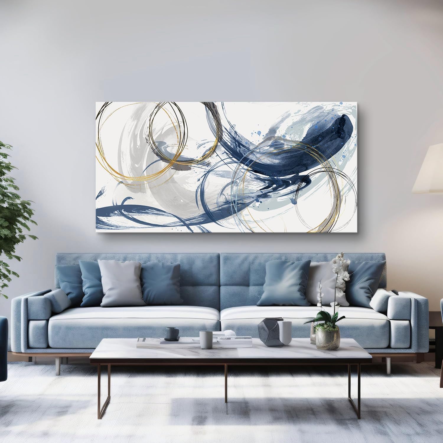Sxurmtiie Canvas Wall Art Abstract Art Paintings Blue Fantasy Colorful Graffiti on White Background 36inchx71inch Modern Artwork Wall Decor for Living Room Bedroom Kitchen