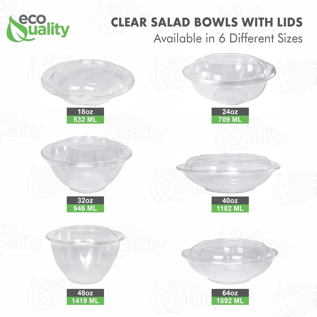 64oz Salad Bowls To-Go with Lids - Crystal Clear Plastic Disposable Wide Salad Containers | Airtight, Lunch, Salads, Parfait, Fruits, Leak Proof, Airtight, Fresh, Meal Prep | Rose Bowl Container (200)