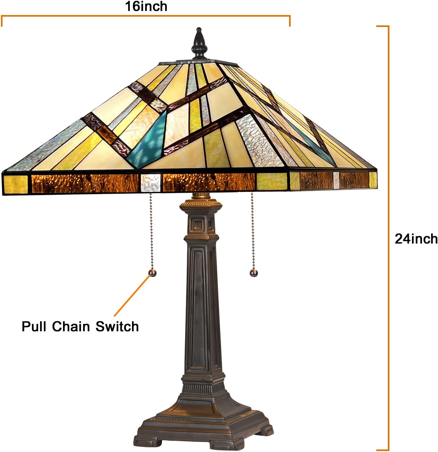 Capulina Tiffany Lamp Stained Glass Table Lamp 2-Light 16 Inches Wide Cream Amber Antique Mission Style Desk Lamp for Bedrooms Living Room Study Home Office
