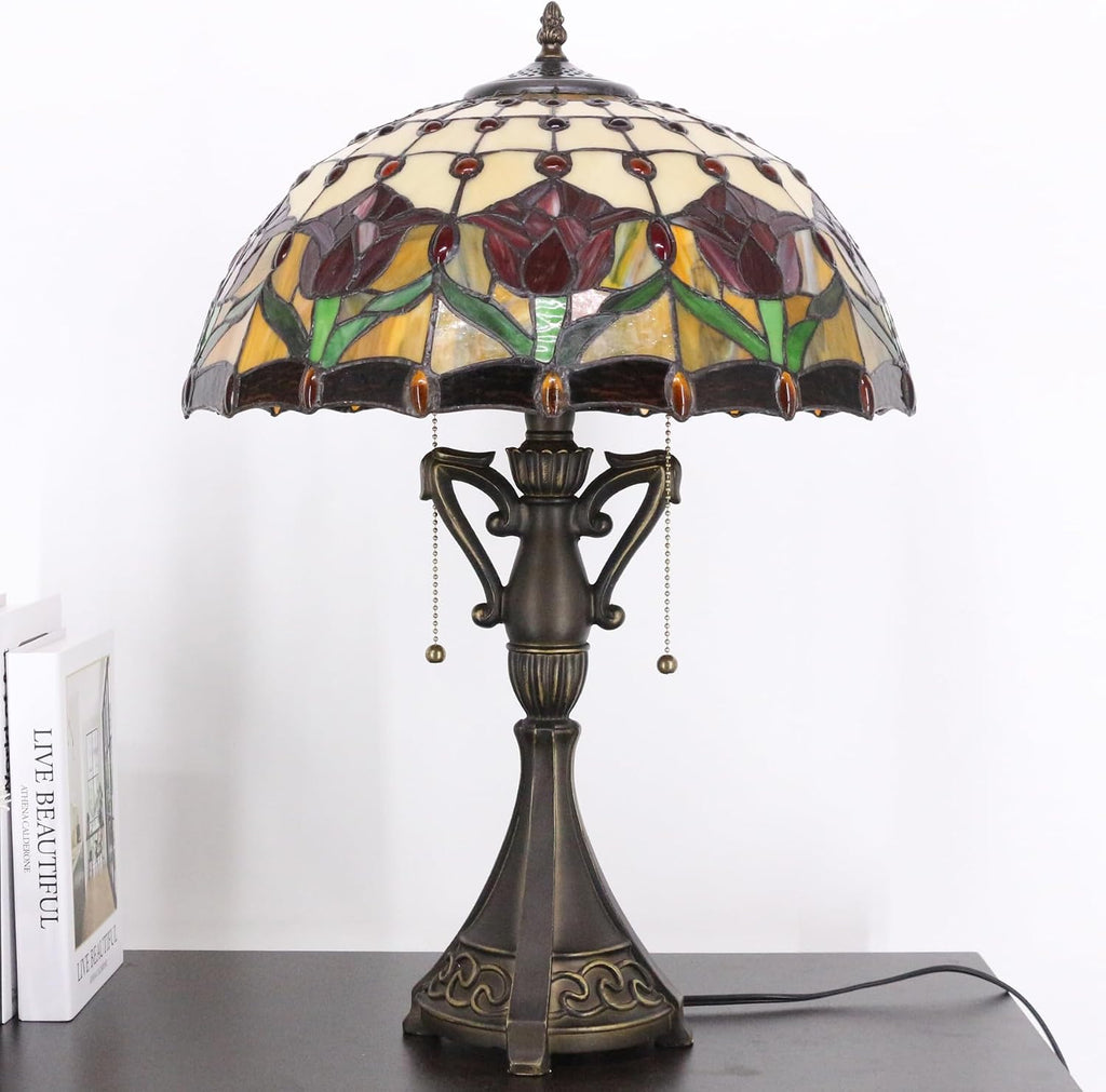 Table Lamp Base Replacement Only, Wide 6.6 Height 24 Inch, Fit for 12, 14, 16, 18 Inch Tiffany Style Stained Glass Lampshade, Dark Bronze Finish, Resin, Pull Chain Switch(O (W6.6H24 Inch))