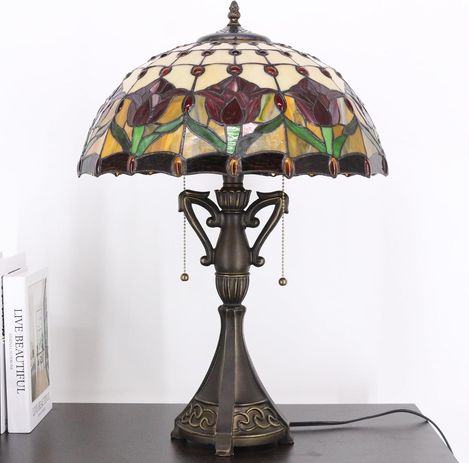 Table Lamp Base Replacement Only, Wide 6.6 Height 24 Inch, Fit for 12, 14, 16, 18 Inch Tiffany Style Stained Glass Lampshade, Dark Bronze Finish, Resin, Pull Chain Switch(O (W6.6H24 Inch))