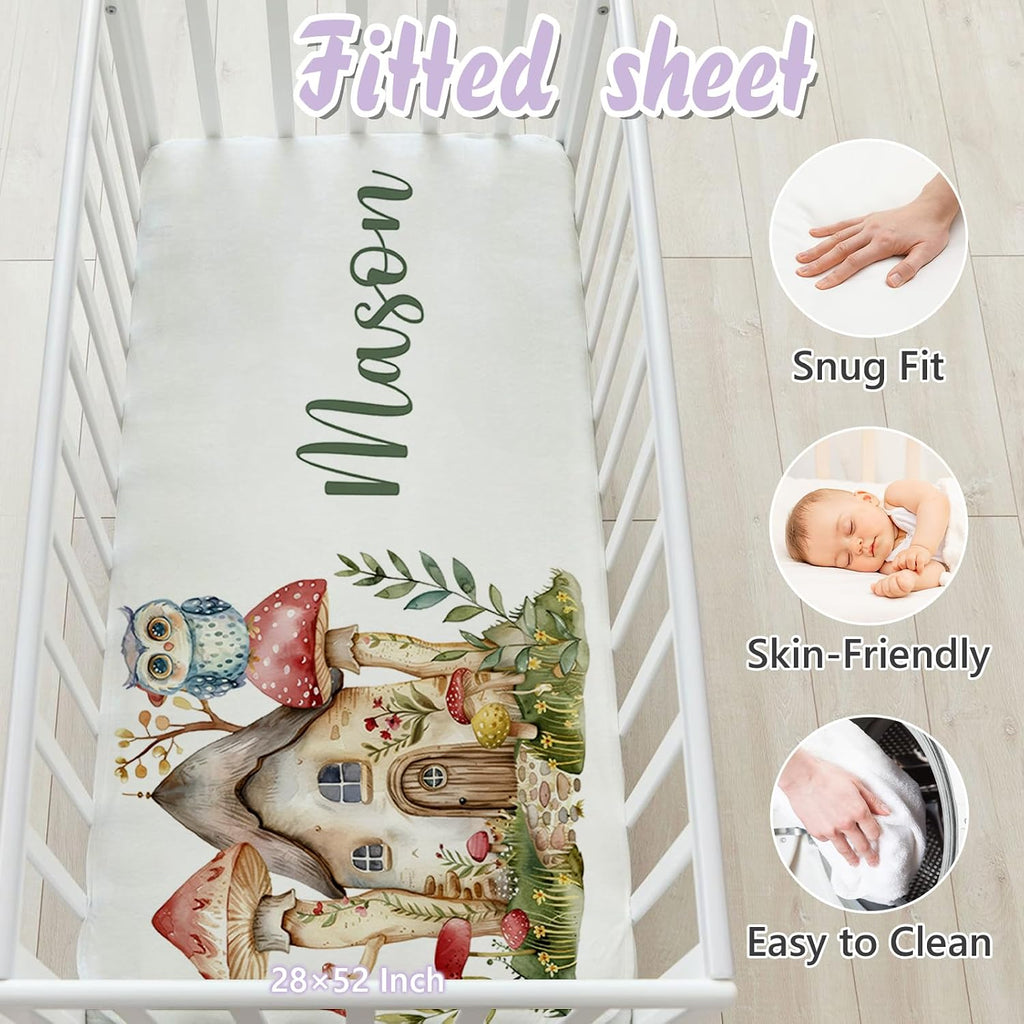 Personalized Baby Crib Bedding Set, 5 Pcs Custom Name Nursery Bedding Set for Girls Boys, Forest Animals Baby Crib Set for Toddlers Infants, Double Layer Bedding Crib Sets Customized Gifts