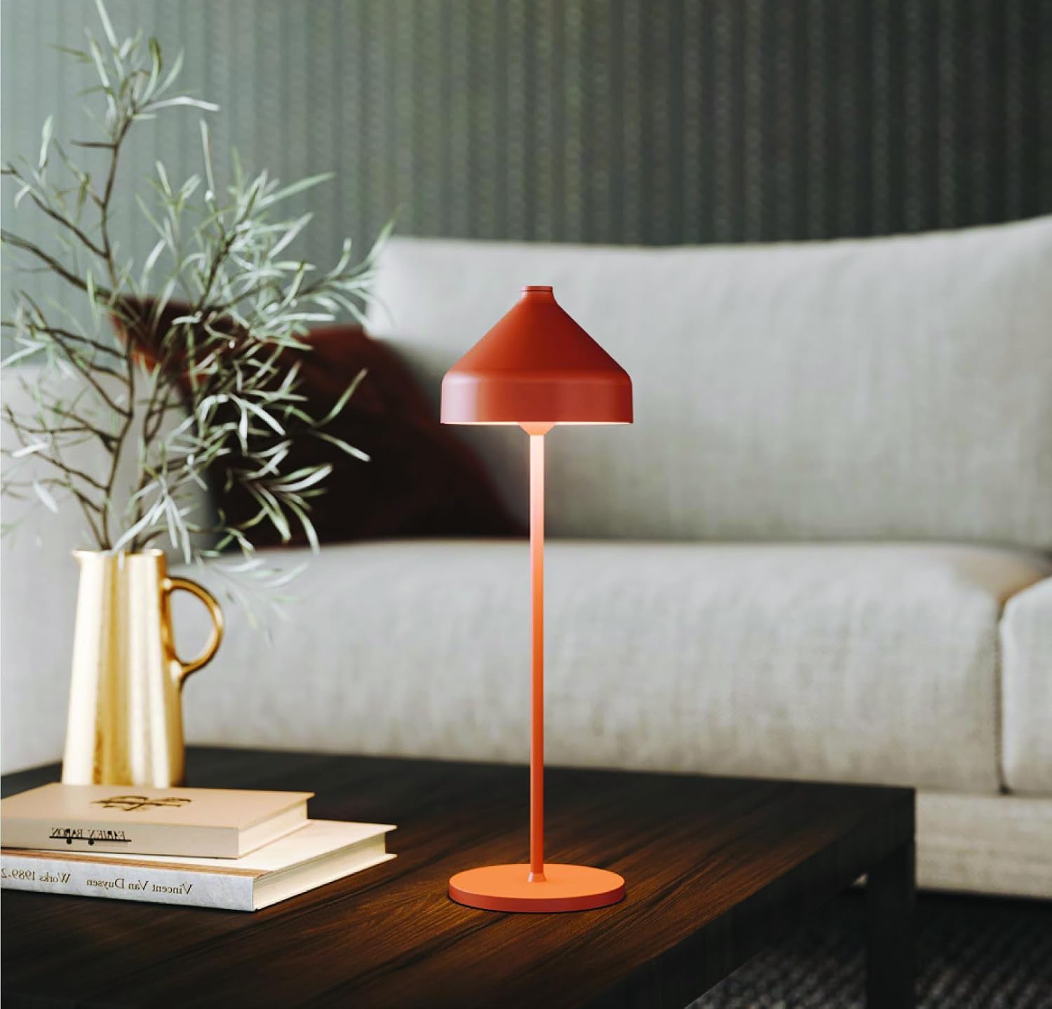 Zafferano, Amelie Pro Lamp, Rechargeable Cordless Table Lamp with Touch Control, Suitable for Indoor and Outdoor, Dimmer, 2200-3000 K, Height 13.4 Inches, Terracotta Color