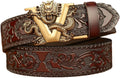 Mens Ratchet Leather Belt, Genuine Leather belts, Engraved Vintage Dragon Eagle Tiger Buckle, Business leisure belt