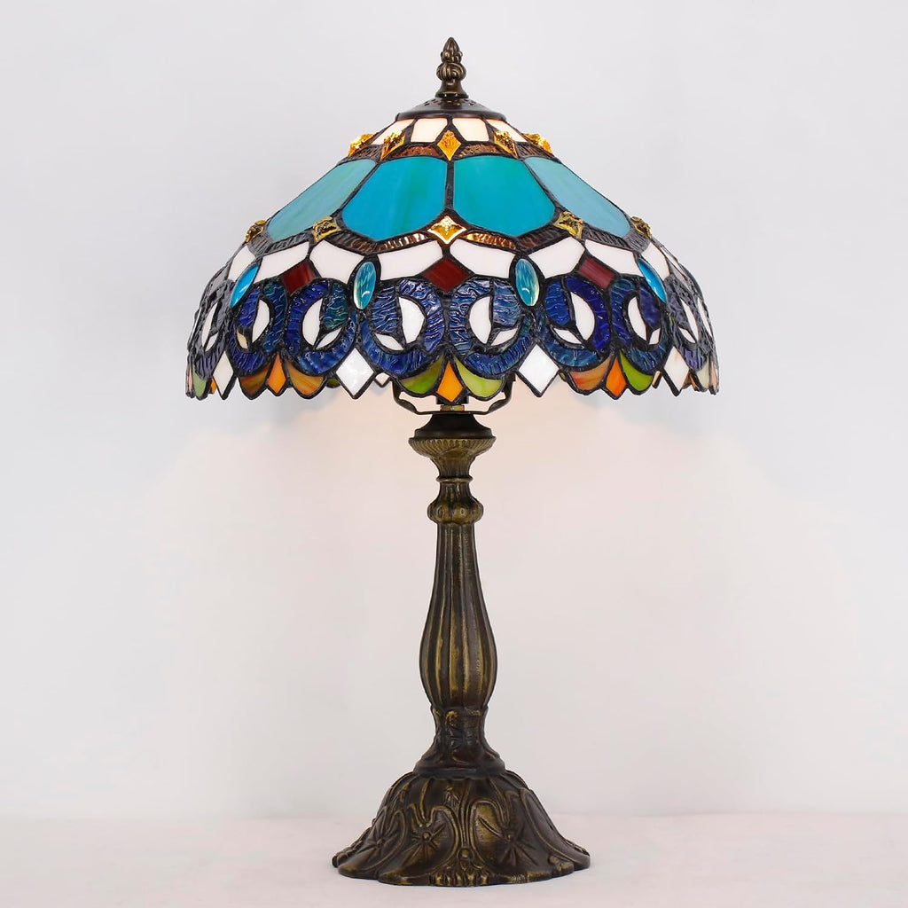 Tiffany Lamp Touch Control Table Lamp Blue Stained Glass Desk Lamp 12X12X19 Inches Jewelry Baroque Style Reading Light