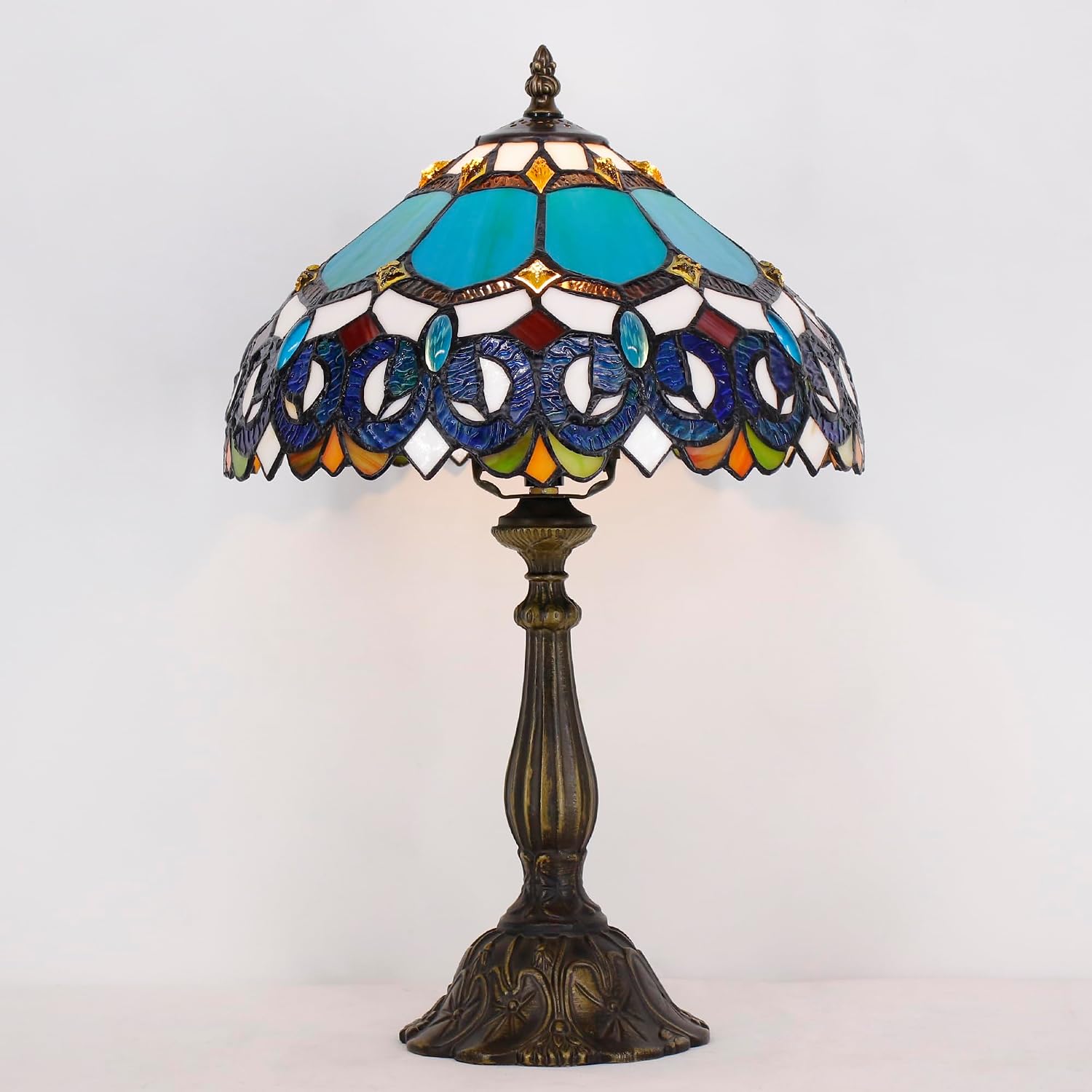 Tiffany Lamp Touch Control Table Lamp Blue Stained Glass Desk Lamp 12X12X19 Inches Jewelry Baroque Style Reading Light